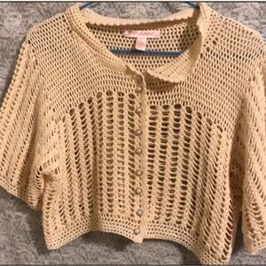 Vintage Y2K Betsey Johnson ivory crochet cropped cardigan sweater L